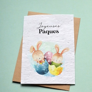 Carte à planter Joyeuses Pâques. Carte de voeux à planter Lapins de Pâques.