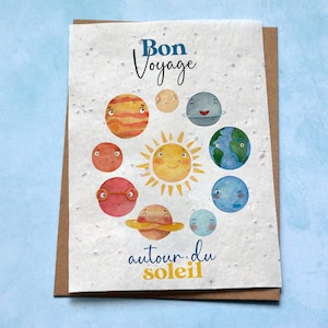 Card to plant Birthday Travel Around the sun. Seeded birthday card. Plant map printed in France.