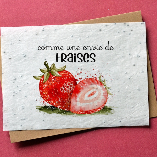 Tarjeta para plantar Antojo de fresas. Tarjeta de anuncio de embarazo. Tarjeta con semillas de nacimiento. Tarjeta para plantar Bebé.