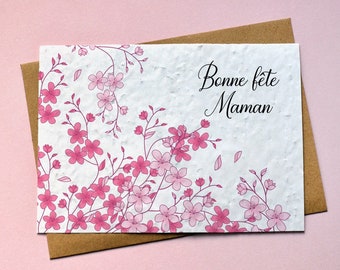 Carte à planter Bonne fête Maman Sakura Cerisier en fleurs. Carte ensemencée Fête des mères.