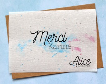 Card to plant Thank you Personalized watercolor. Seeded card Thank you. Wildflower seeds card.