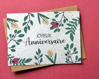 Carte à planter Anniversaire Coccinelle. Carte anniversaire fleurie.