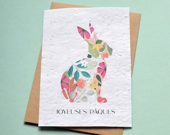 Carte à planter Joyeuses Pâques. Carte de voeux à planter Lapin de Pâques.