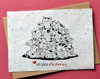 Carte à planter Chat Un peu d'amour. Carte ensemencée Saint Valentin. Carte à planter Amour.