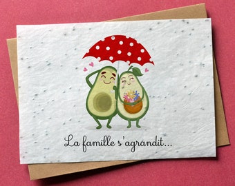 Carte à planter La famille s'agrandit Avocats. Carte annonce grossesse. Carte ensemencée Naissance. Carte à planter Bébé.