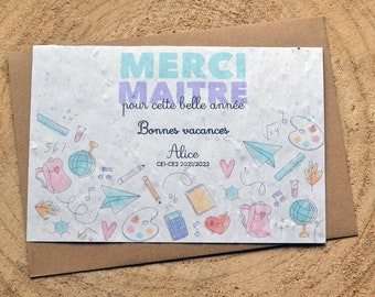 Personalized Thank You School Plantable Card. Thank You Teacher Seeded Card. Thank You Teacher Card