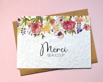 Carte à planter Merci Beaucoup. Carte ensemencée Merci. Carte fleurs sauvages. Carte végétale imprimée en France
