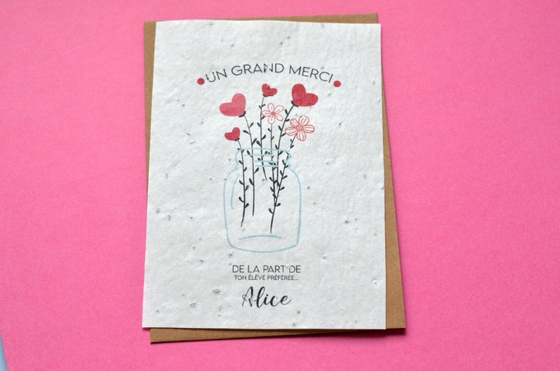Cartão para plantar Obrigado Flores e jarro personalizados. Cartão semeado Obrigado. Cartão de flores silvestres. imagem 2