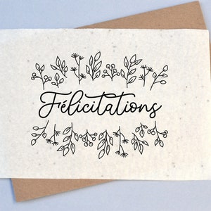 Carte à planter Félicitations Noir et blanc. Carte ensemencée Naissance. Carte à planter Mariage.