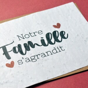 Carte à planter Notre famille s'agrandit. Carte annonce grossesse. Carte ensemencée Naissance. Carte à planter Bébé. image 2