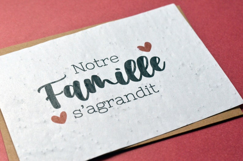Carte à planter Notre famille s'agrandit. Carte annonce grossesse. Carte ensemencée Naissance. Carte à planter Bébé. image 2