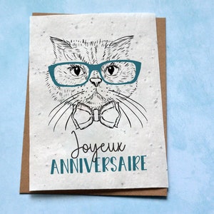 Carte à planter Anniversaire Chat à lunettes. Carte anniversaire enfant. Carte ensemencée anniversaire