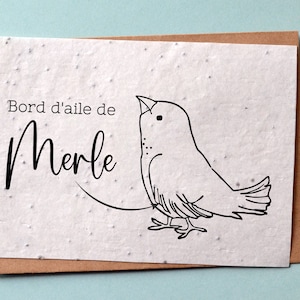 Carte à planter Merle Humour. Carte ensemencée humour. Carte fleurs sauvages.