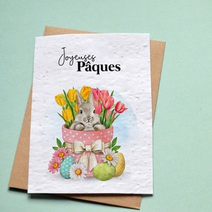 Carte à planter Joyeuses Pâques Lapin. Carte de voeux à planter Lapin de Pâques.