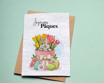 Carte à planter Joyeuses Pâques Lapin. Carte de voeux à planter Lapin de Pâques.