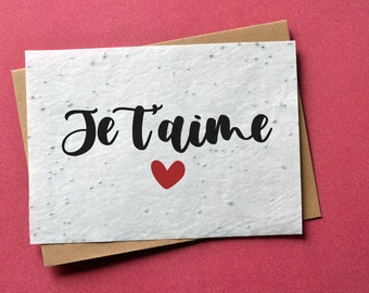 Carte à planter Je t'aime. Carte ensemencée Saint Valentin. Carte à planter Amour.