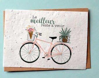 Carte à planter Optimisme Le meilleur reste à venir. Carte pour Départ en retraite. Carte ensemencée Vélo. Carte fleurs sauvages.