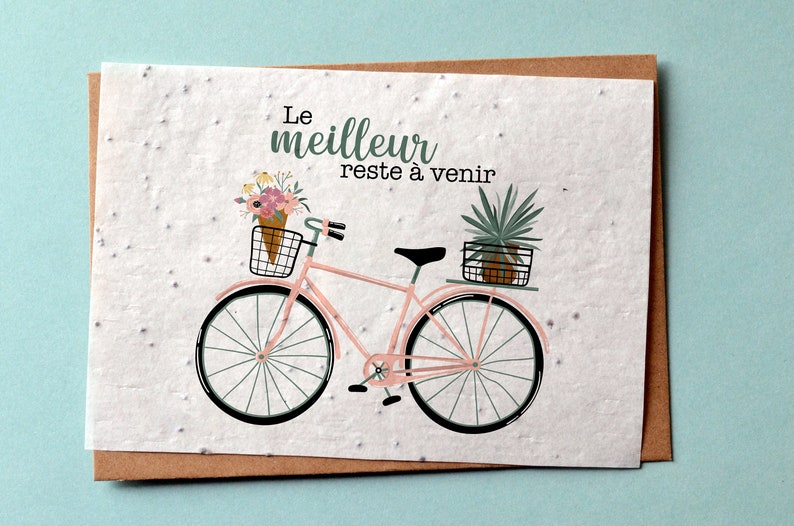 Carte à planter Optimisme Le meilleur reste à venir. Carte pour Départ en retraite. Carte ensemencée Vélo. Carte fleurs sauvages. image 1