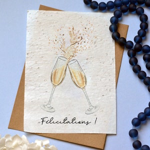 Carte à planter Félicitations Champagne. Carte ensemencée Naissance. Carte à planter Mariage.