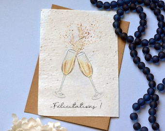 Carte à planter Félicitations Champagne. Carte ensemencée Naissance. Carte à planter Mariage.