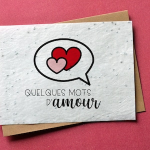 Carte à planter mots d'amour. Carte ensemencée Saint Valentin. Carte à planter Amour.