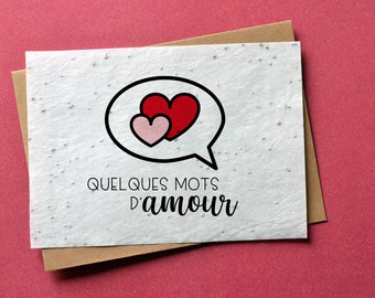 Carte à planter mots d'amour. Carte ensemencée Saint Valentin. Carte à planter Amour.