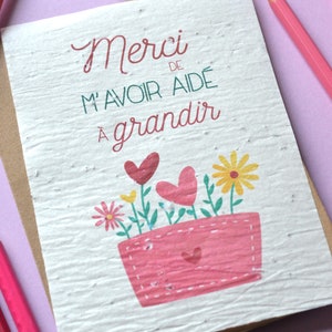 Carte à planter Merci de m'avoir aidé à grandir. Carte ensemencée Merci maitresse. Carte Merci nounou image 3