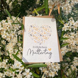 Carte à planter Bonne fête Maman Coeur Jaune. Carte ensemencée Fête des mères. Carte Anglais, Espagnol, Néérlandais, Allemand, Portugais. Allemand