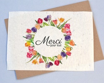 Carte à planter Merci pour tout Tulipes. Carte ensemencée Merci. Carte fleurs sauvages.