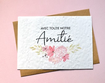 Carte à planter Amitié. Carte ensemencée Avec toute notre amitié.