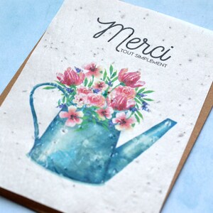 Plantable card Thank you Watering can. Seeded card Thank you. Wildflower card. image 3