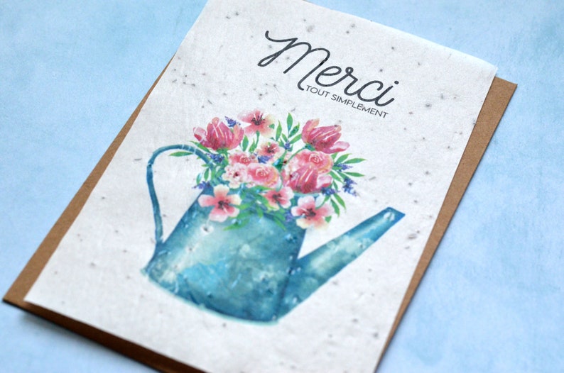 Plantable card Thank you Watering can. Seeded card Thank you. Wildflower card. image 3