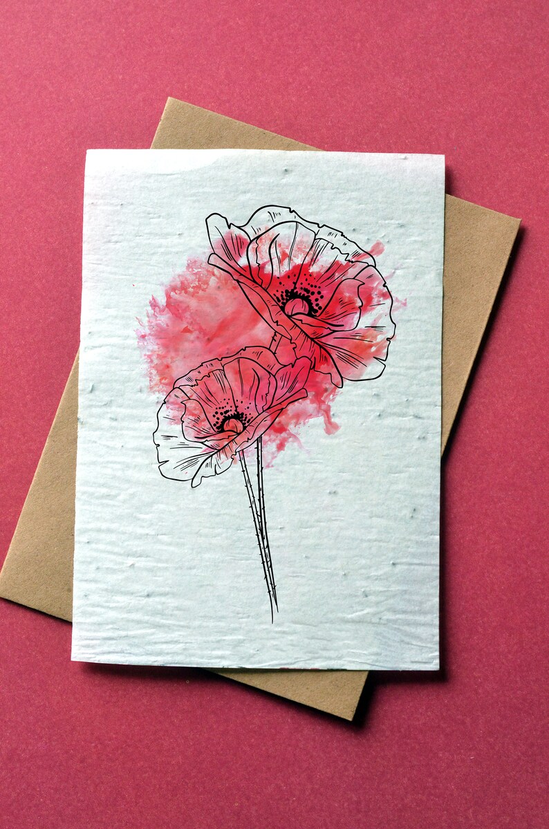 Carte à planter Coquelicot. Carte ensemencée coquelicot. Carte anniversaire à planter. image 2