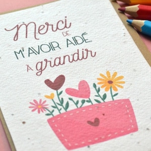 Carte à planter Merci de m'avoir aidé à grandir. Carte ensemencée Merci maitresse. Carte Merci nounou image 1