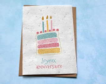 Cartão plantável para bolo de aniversário. Cartão de aniversário florido.