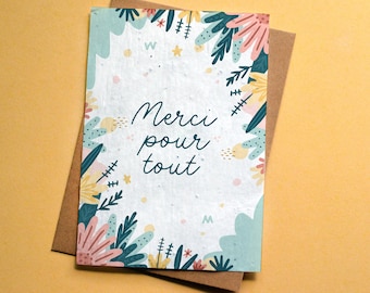 Carte à planter Merci pour tout coloris Pastel. Carte ensemencée Merci. Carte fleurs sauvages.