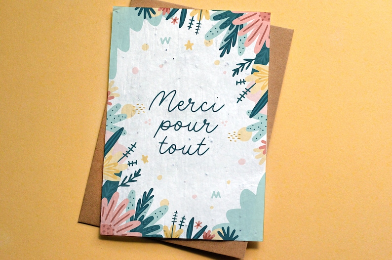 Carte à planter Merci pour tout coloris Pastel. Carte ensemencée Merci. Carte fleurs sauvages. image 1