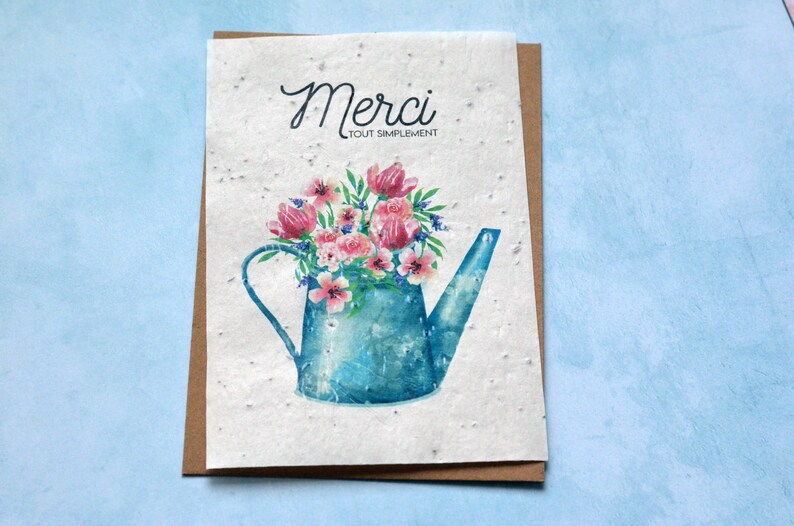 Plantable card Thank you Watering can. Seeded card Thank you. Wildflower card. image 2