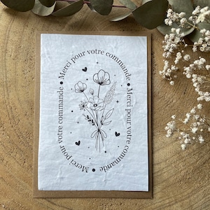 Carte à planter Merci pour votre commande Noir et blanc. Carte ensemencée Merci. Carte fleurs sauvages. Carte végétale pour small business