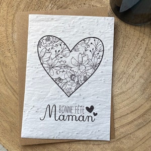 Carte à planter Bonne fête Maman Coeur Noir et Blanc. Carte ensemencée Fête des mères.