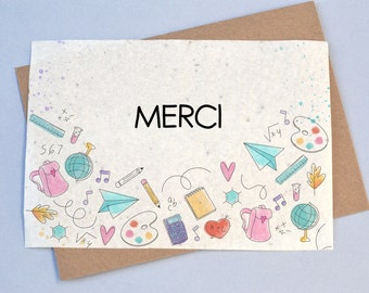 Carte à planter Merci école. Carte ensemencée Merci maitresse.Carte Merci Maitre