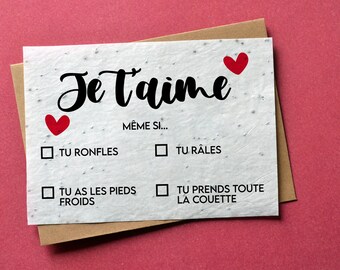 Carte à planter Je t'aime même si... Carte Amour et Humour Saint Valentin. Carte ensemencée Saint Valentin. Carte à planter Amour.