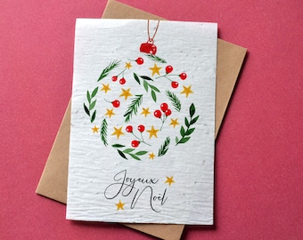 Carte de voeux à planter Joyeux Noël Ornement de Noël. Carte de voeux fleurie.