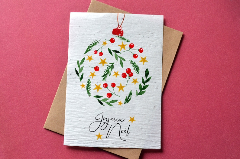 Carte de voeux à planter Joyeux Noël Ornement de Noël. Carte de voeux fleurie. image 1