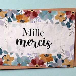 Plantable card A thousand thanks flowers. Seeded card Thank you. Wildflower card.