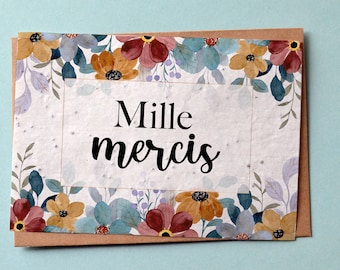 Plantable card A thousand thanks flowers. Seeded card Thank you. Wildflower card.