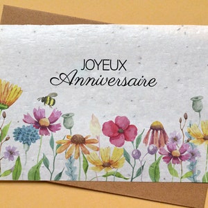 Plantable card Birthday Flowers and bee. Flowery birthday card. Seeded birthday card