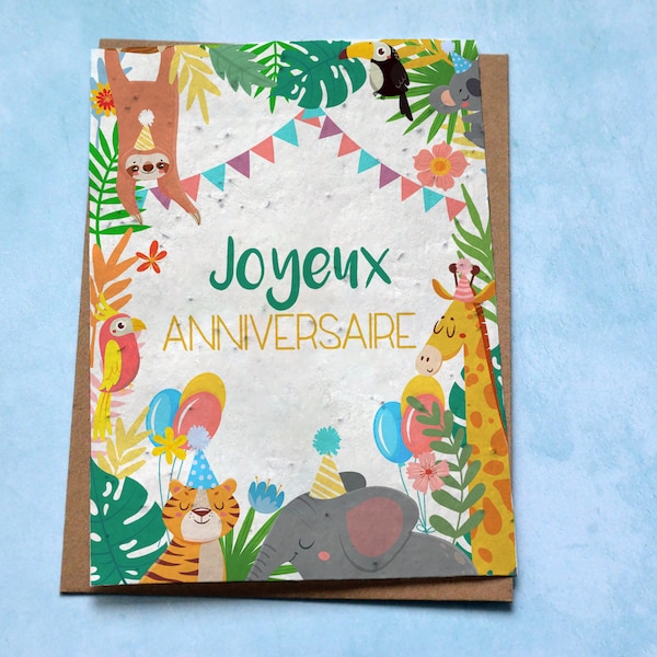 Carte à planter Anniversaire Jungle. Carte anniversaire enfant. Carte ensemencée anniversaire