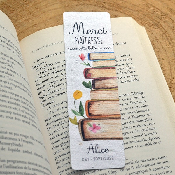 Bookmark to plant personalized Thank you mistress books. Bookmark seeded Thank you mistress. Thank you nanny card