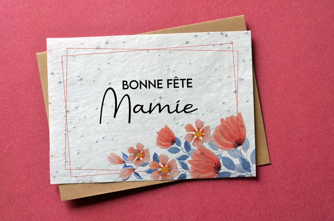 Carte à planter Bonne fête Mamie Rouge et bleu. Carte ensemencée Fête